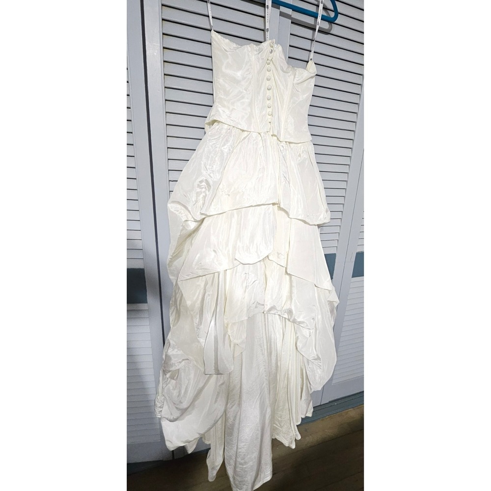 Maurices Wedding Dress Women Size 12 Ivory High Low Tiered Ruffle Vintage Gown
